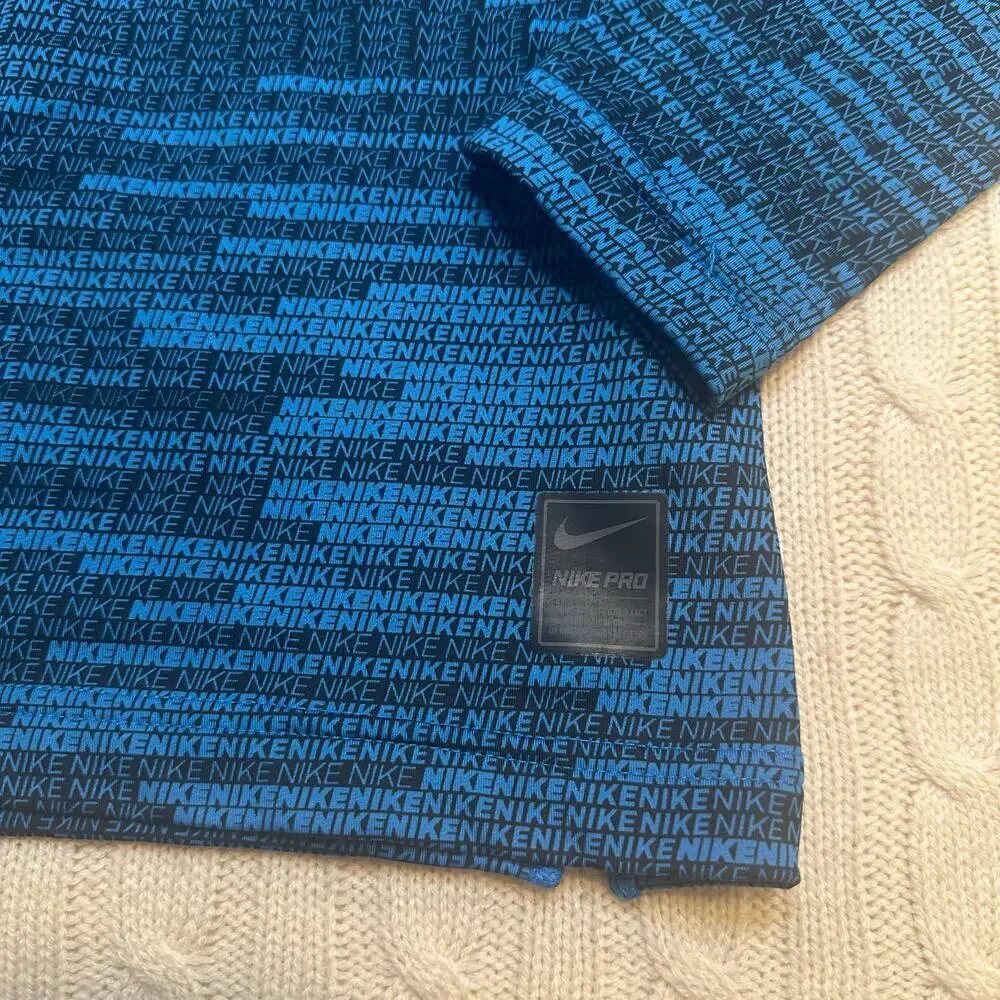 Nike Pro Warm Dri-Fit Fitted Long Sleeve Shirt sz S Blue Nike Pro Shirt